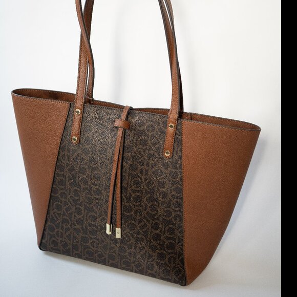 Calvin Klein CK Monogram Reversible Micro Suede Tote w/ Removable Pouch - Picture 2 of 12